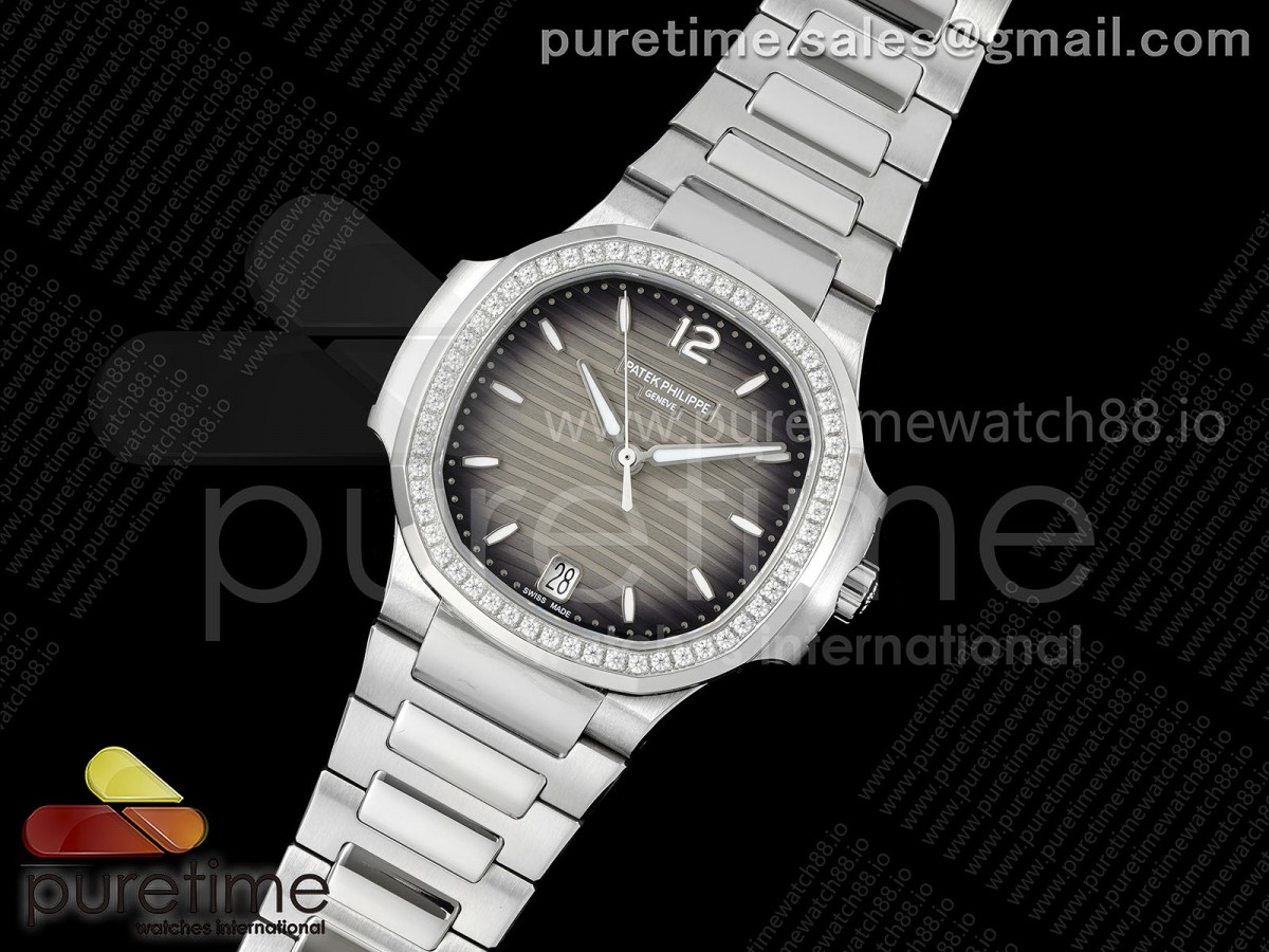 Nautilus 7118 Ladies DDF 1:1 Best Edition Gray Dial Diamonds Bezel on SS Bracelet DD324 Super Clone