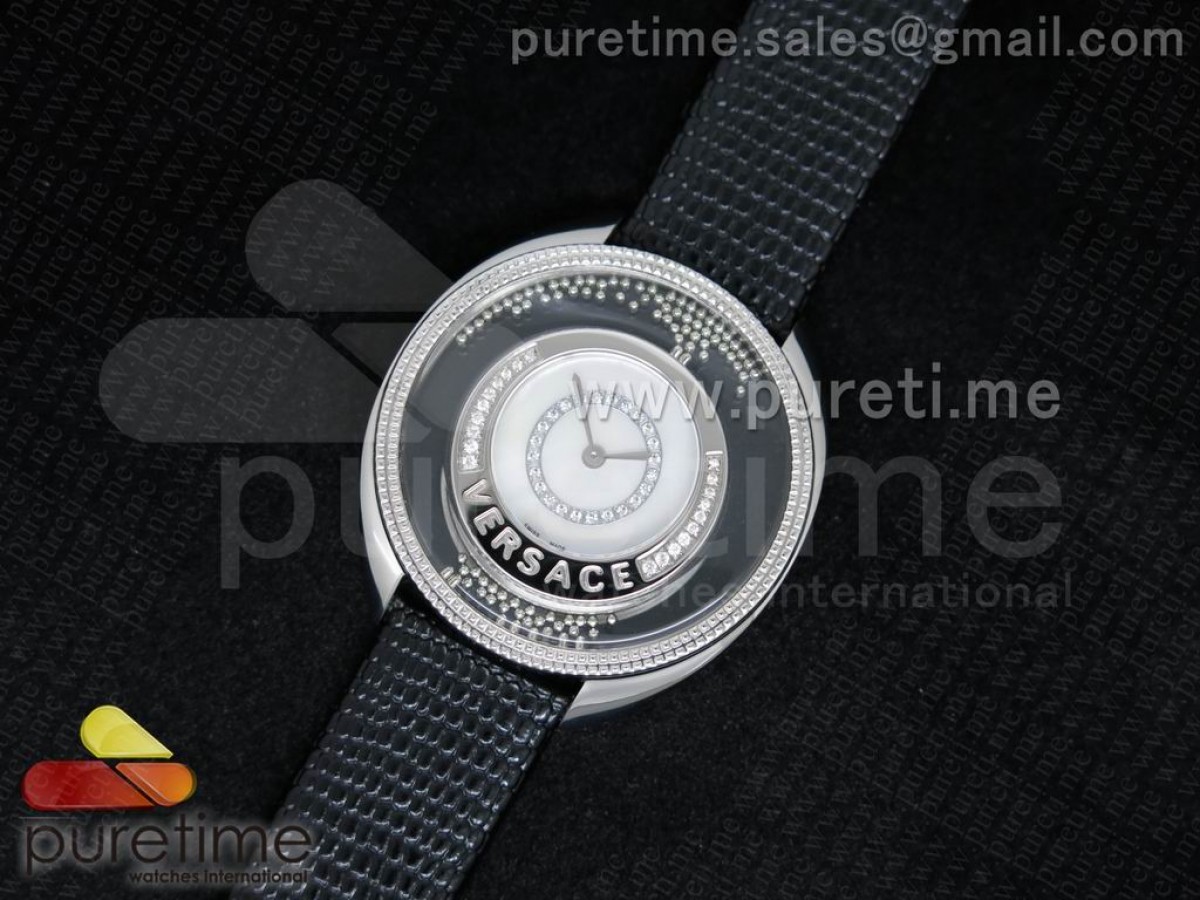 Destiny Spirit SS White Diamonds Dial on Black Leather Strap ETA Quartz