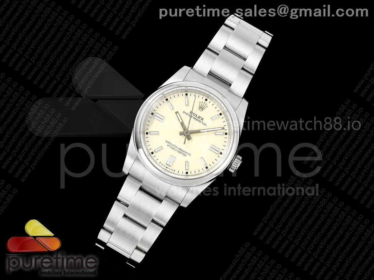 Oyster Perpetual 126000 36mm QF 1:1 Best Edition 904L Steel Light Yellow Dial JH3230 Free Sprung