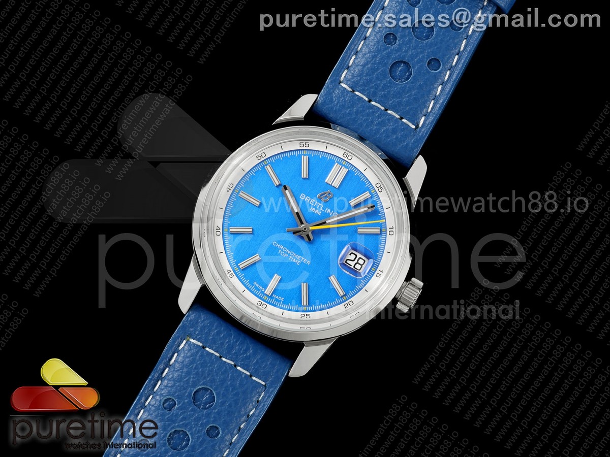 Top Time B31 BLF 1:1 Best Edition Blue Dial Yellow Hand on Blue Leather Strap AB31