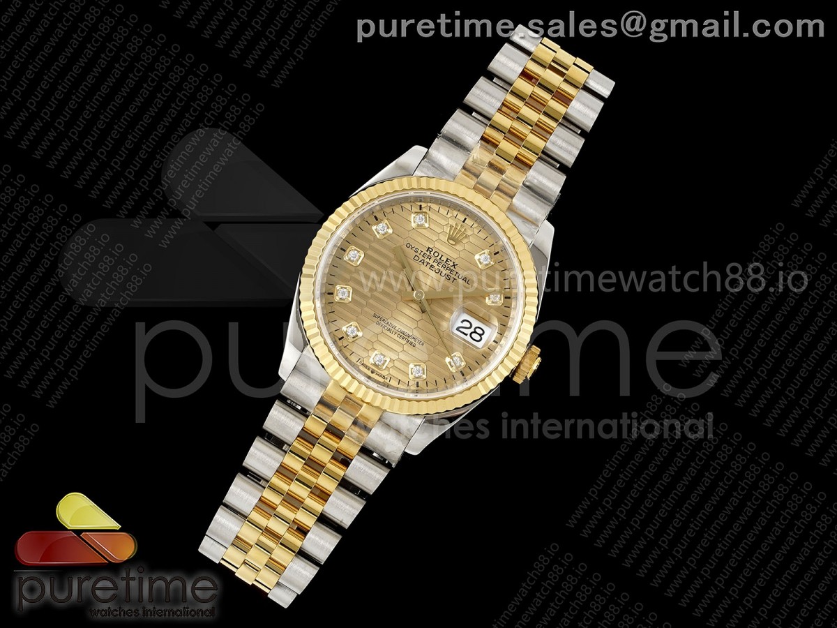 DateJust 36 SS/YG 126233 VSF 1:1 Best Edition 904L Steel YG Textured Diamonds Dial on Jubilee Bracelet VS3235