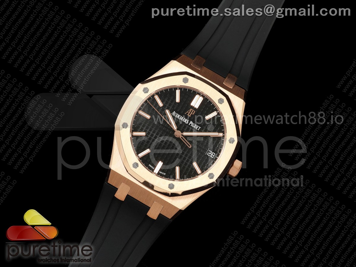Royal Oak 41mm 15500 RG DDF 1:1 Best Edition Black Dial on Black Rubber Strap DD4302 Super Clone (Weighted)
