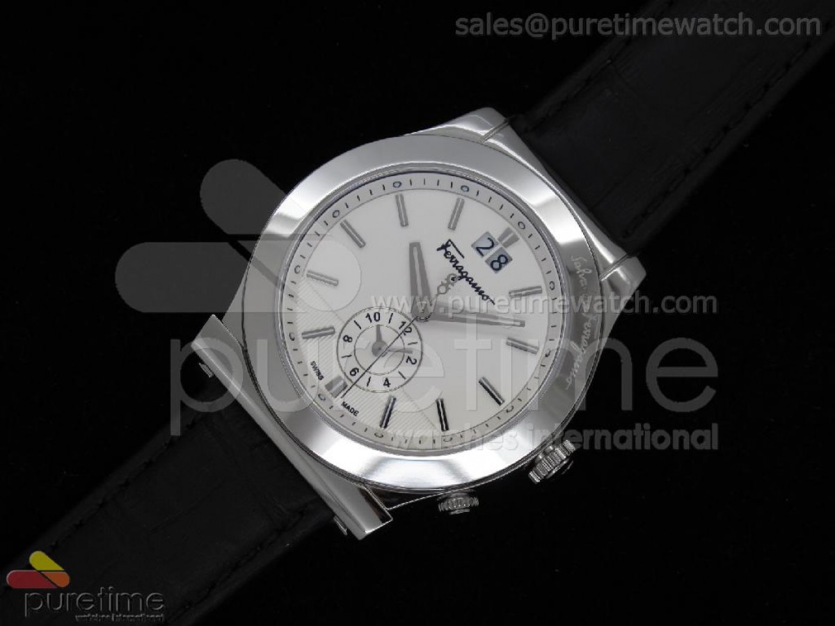 Men 1898 SS White Dial Leather Strap Swiss Quartz
