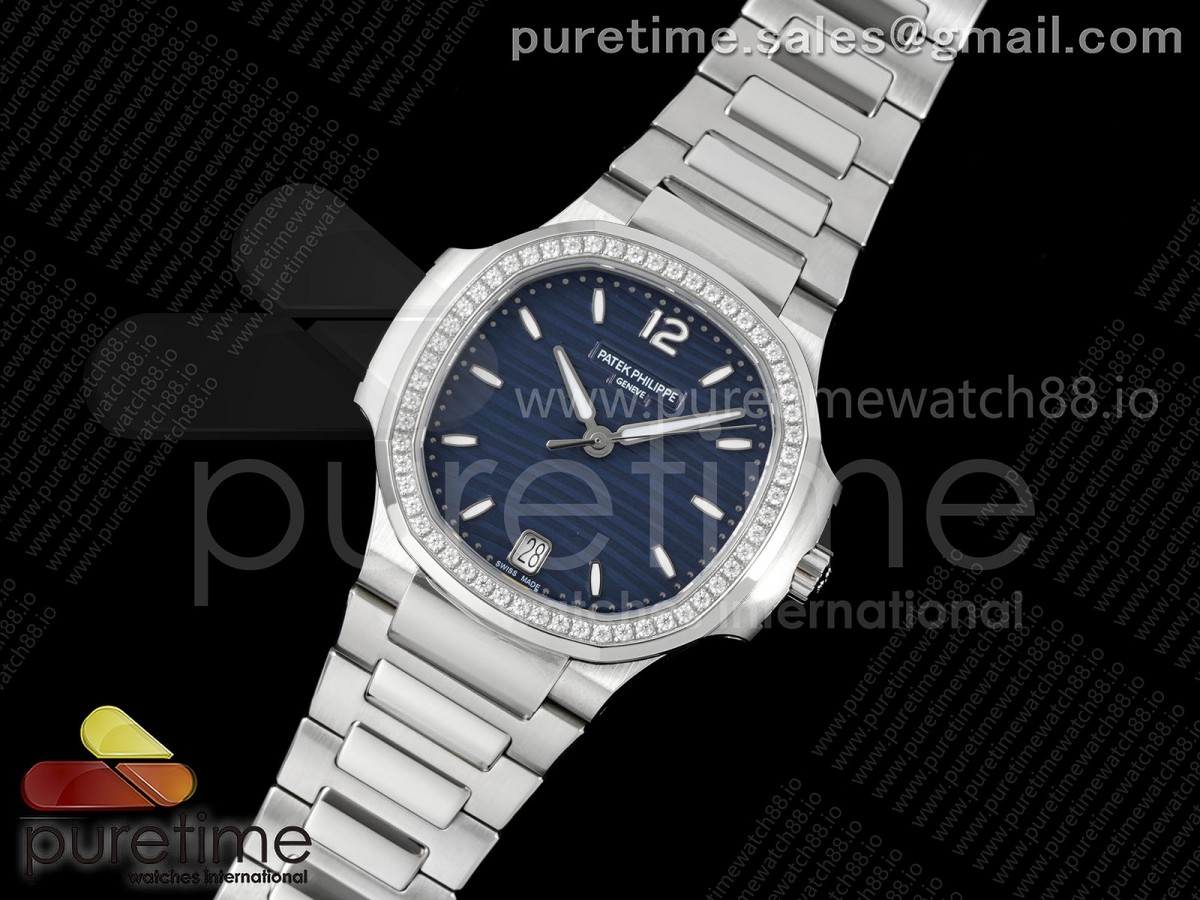 Nautilus 7118 Ladies DDF 1:1 Best Edition Blue Dial Diamonds Bezel on SS Bracelet DD324 Super Clone