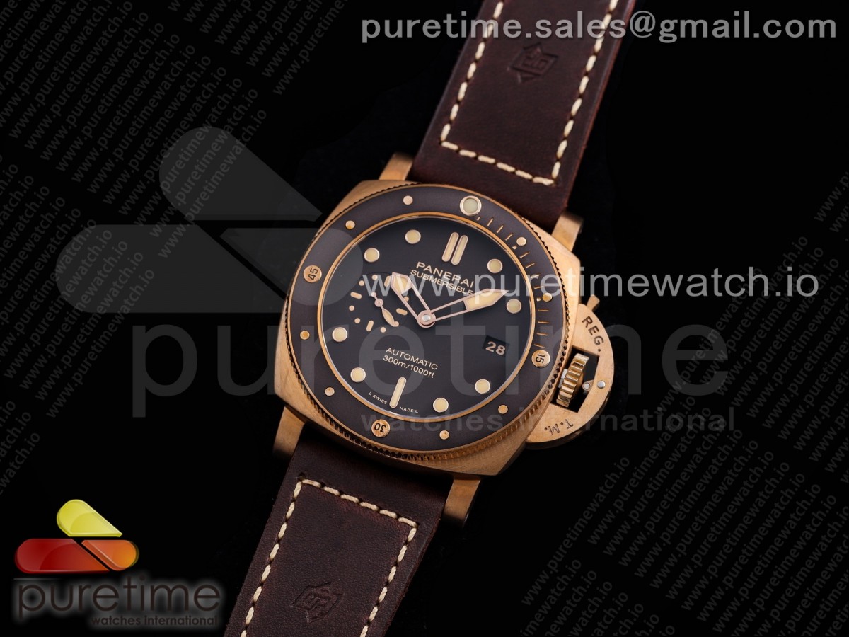 PAM968 V Bronzo VSF 1:1 Best Edition Brown Ceramic Bezel and Dial on Brown Calfskin Strap P.9010 Clone