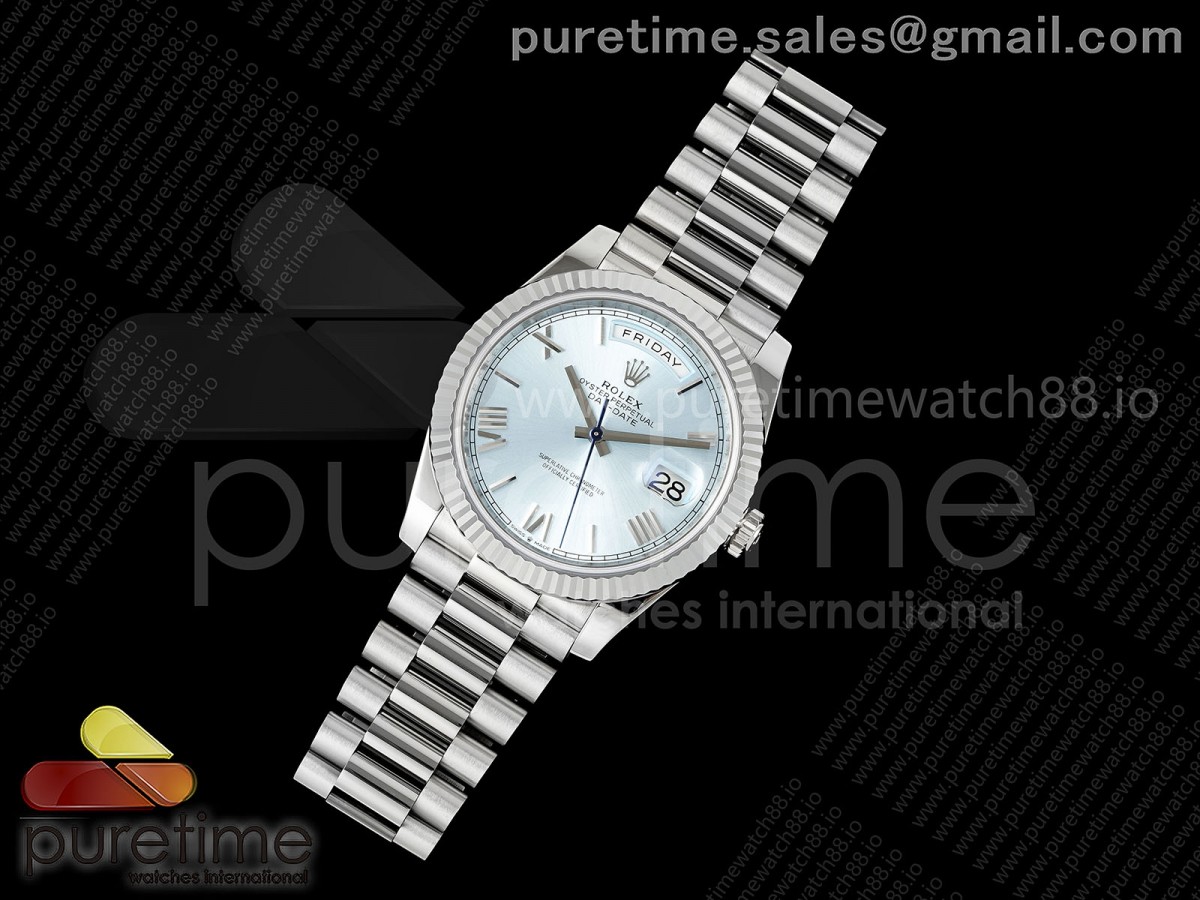 Day Date 40 SS RGF 1:1 Best Edition Ice Blue Roman Dial on President Bracelet VR3255