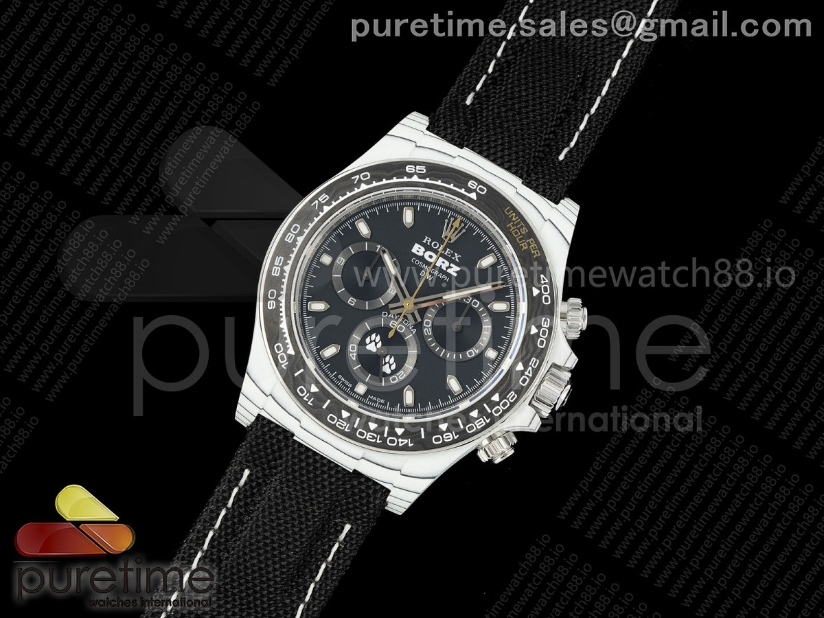 Daytona DIW White Carbon BORZ N6F 1:1 Best Edition Black Dial on Black Nylon Strap SA4130