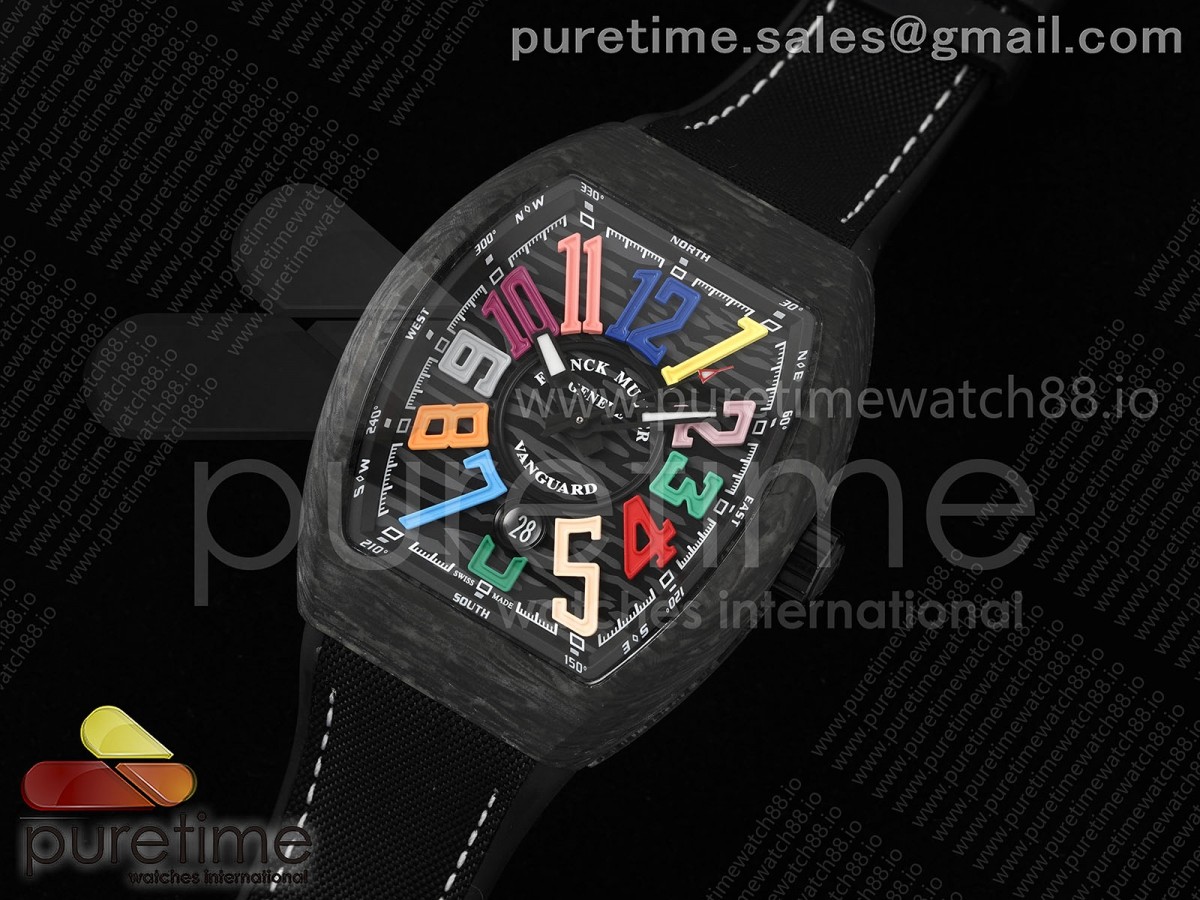 Vanguard V45 Carbon ABF Best Edition Black Dial Colors Markers on Black Nylon Strap White Stitching A2824