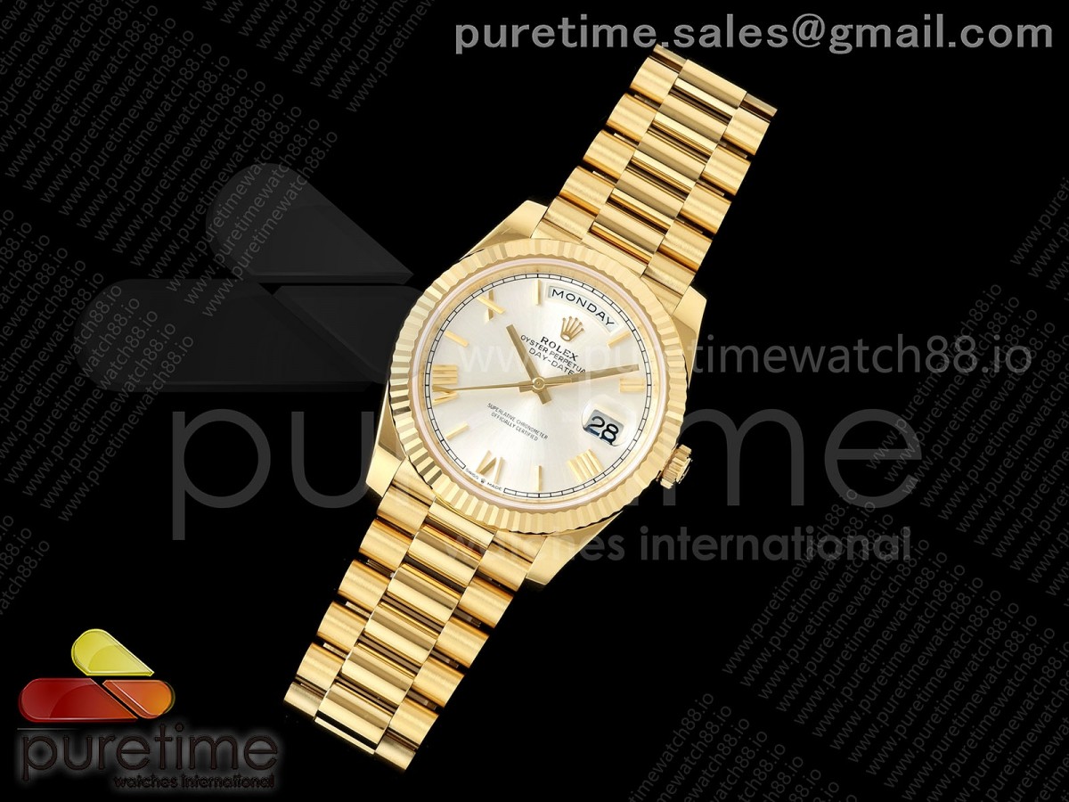 Day Date 40 YG RGF 1:1 Best Edition Silver Roman Dial on President Bracelet VR3255