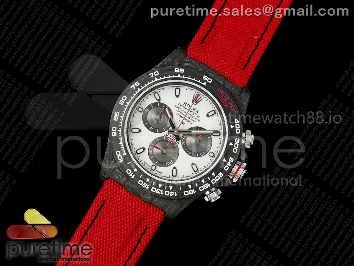 Daytona DIW Black Carbon N6F 1:1 Best Edition White/Black Dial on Red Nylon Strap SA4130