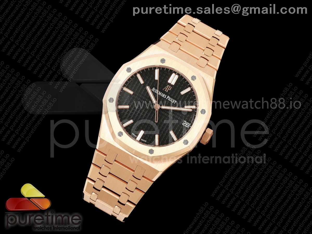 Royal Oak 41mm 15500 RG DDF 1:1 Best Edition Black Dial on RG Bracelet DD4302 Super Clone (Weighted)