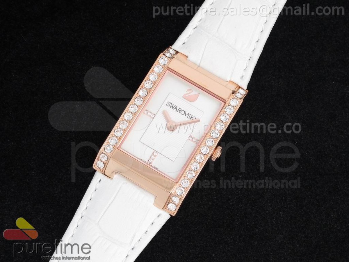 Citra Square RG White Dial on White Leather Strap ETA Quartz