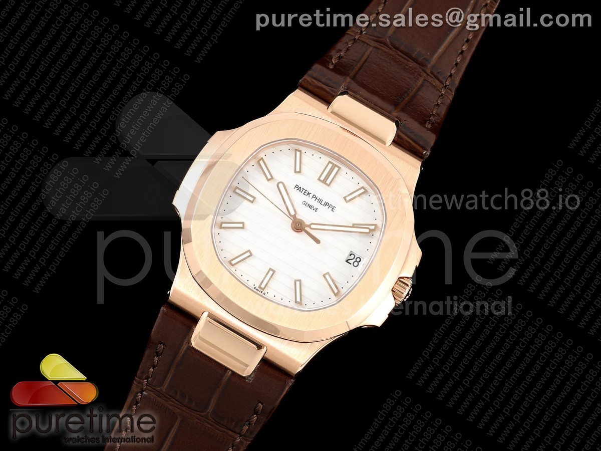 Nautilus 5711 RG DDF 1:1 Best Edition White Dial on Brown Leather Strap DD324 Super Clone (Weighted)