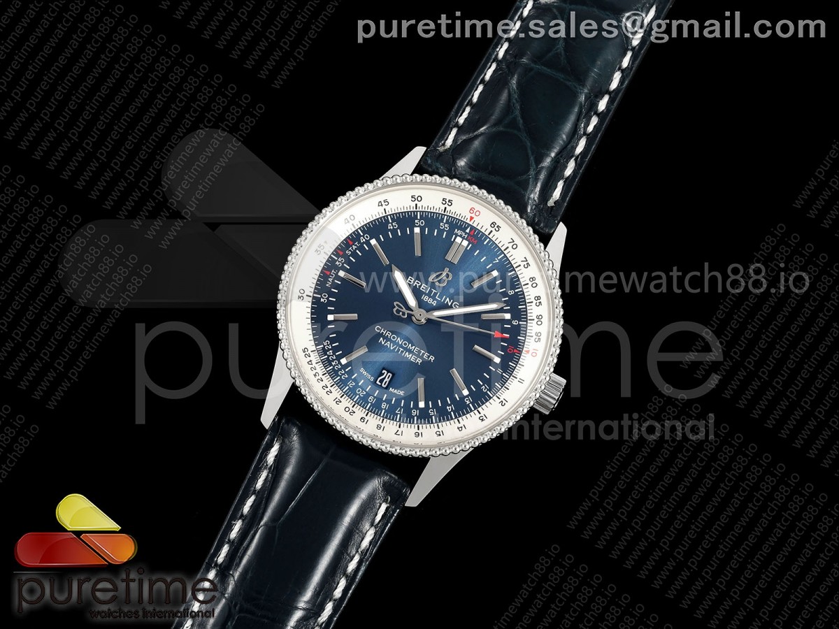 Navitimer 41 Date SS TF 1:1 Best Edition Blue Dial on Black Leather Strap A2824
