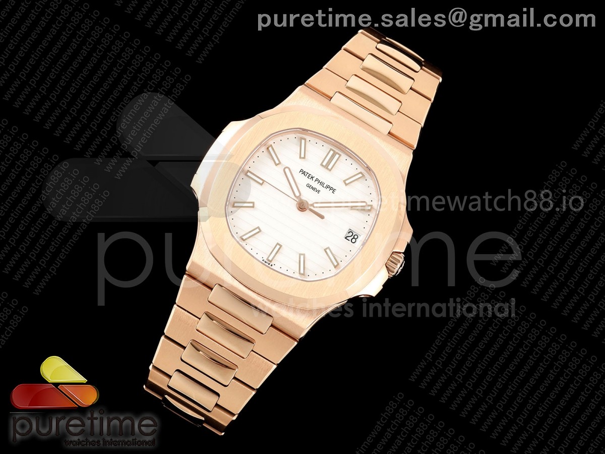 Nautilus 5711 RG DDF 1:1 Best Edition White Textured Dial on RG Bracelet DD324 Super Clone (Weighted)