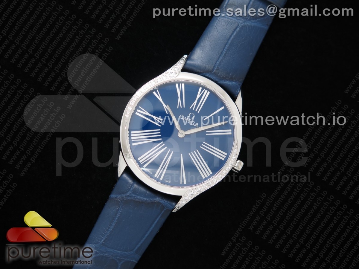 De Ville Tresor Quartz 36mm Ladies SS Blue Dial on Blue Leather Strap Ronda Quartz