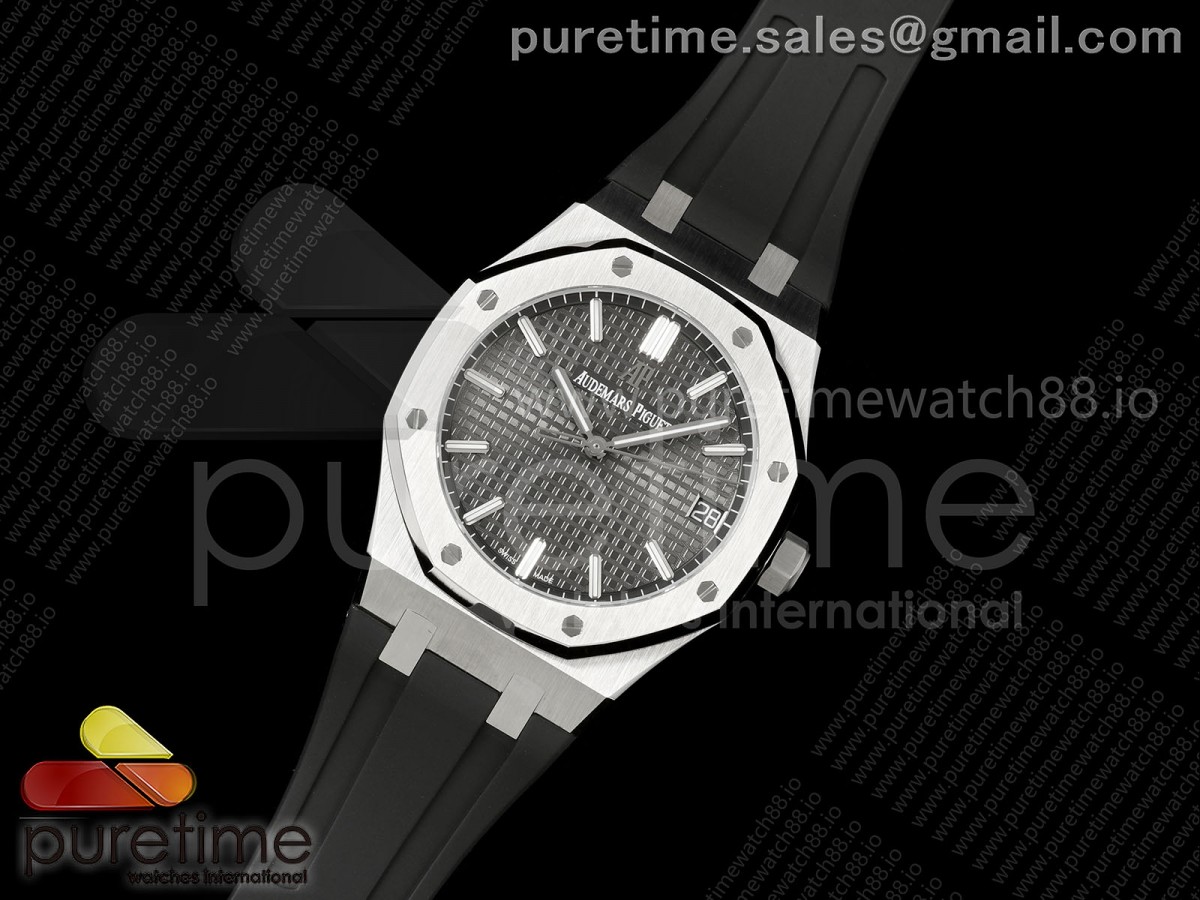 Royal Oak 15500 SS OCTA 1:1 Best Edition Gray Dial on Black Rubber Strap JH4302 Super Clone (Free Sprung)