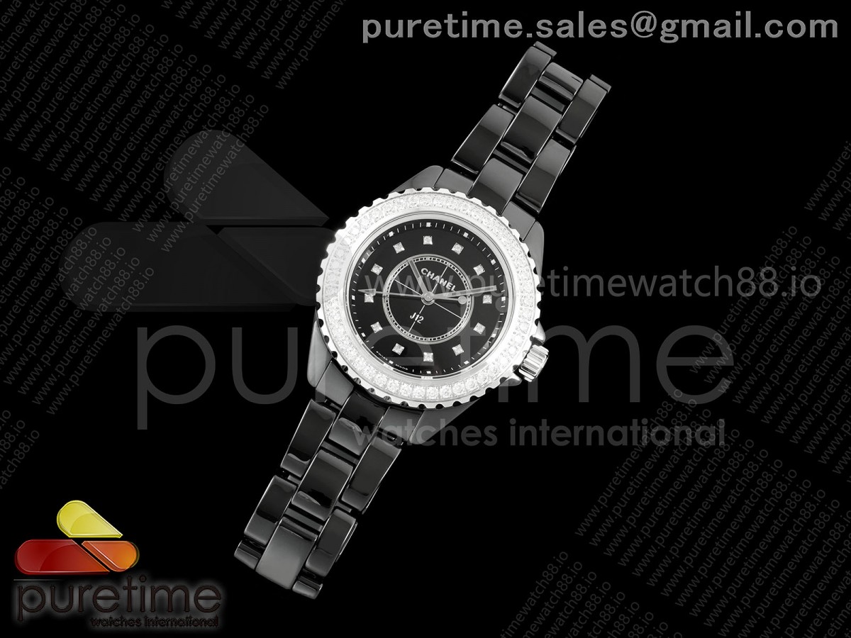 J13 33mm HTF 1:1 Best Edition Black Korea Ceramic Black Dial Diamonds Bezel on Bracelet Swiss Quartz