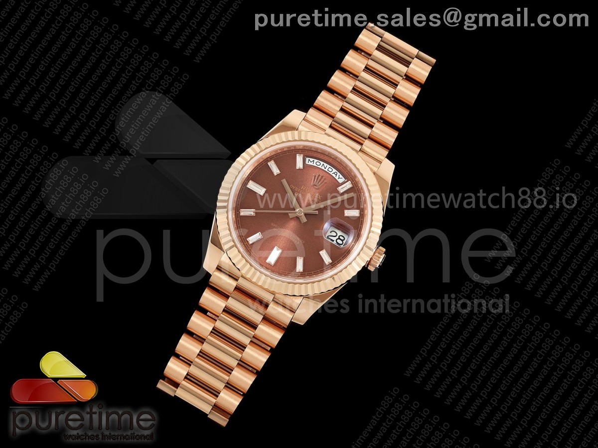 Day Date 40 RG RGF 1:1 Best Edition Brown Crystal Dial on President Bracelet VR3255