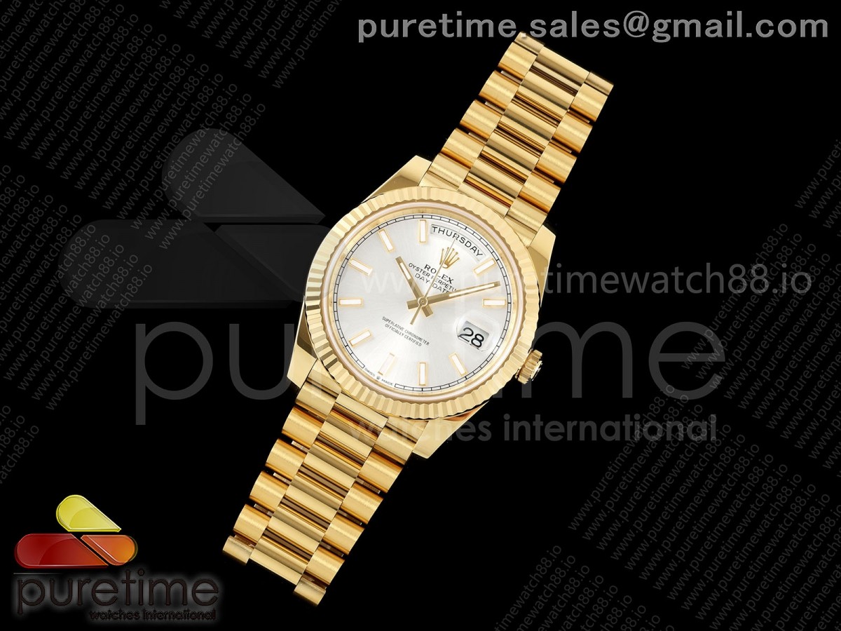 Day Date 40 YG RGF 1:1 Best Edition Silver Stick Dial on President Bracelet VR3255
