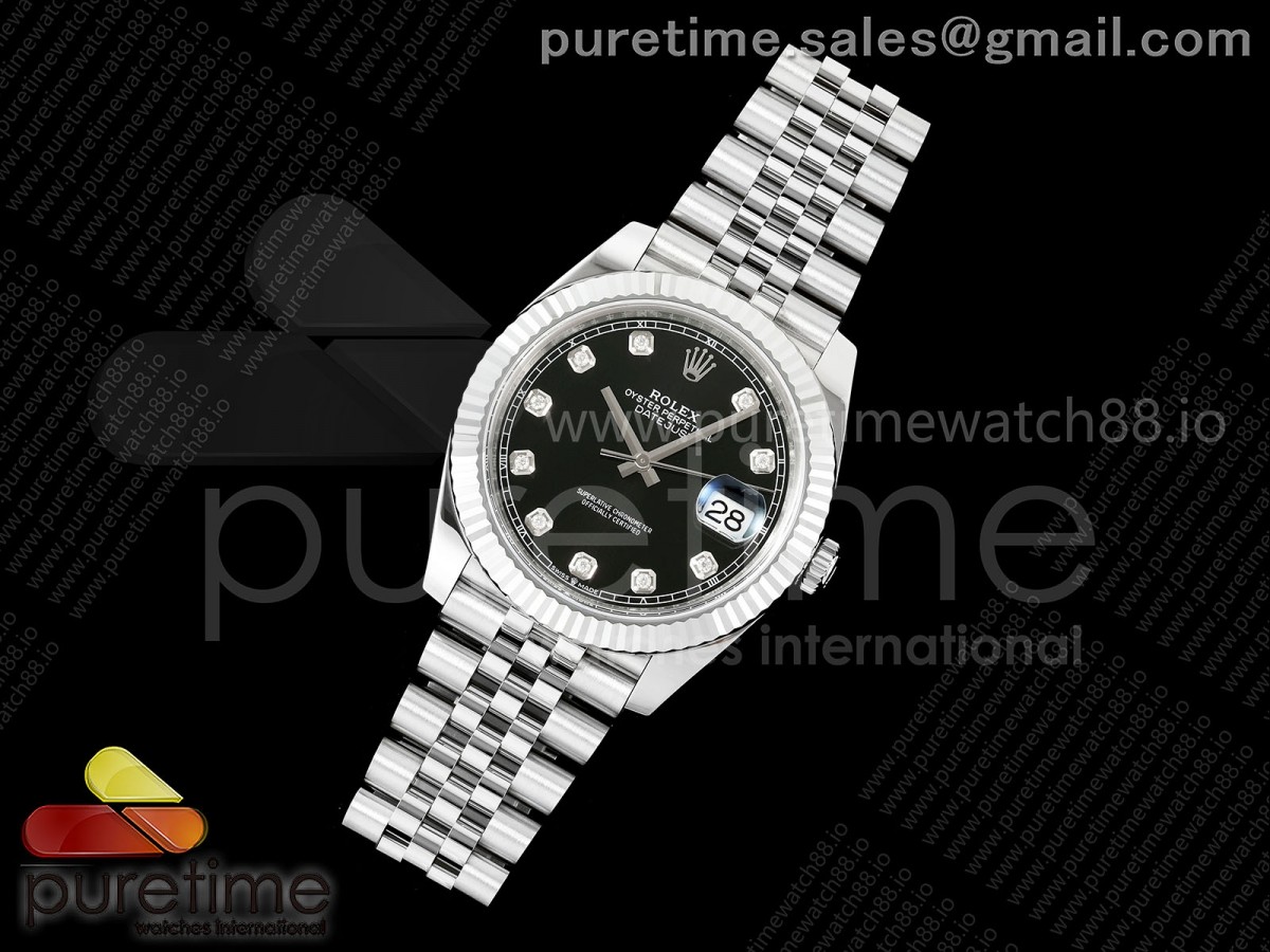 DateJust 41 126334 904L SS RGF 1:1 Best Edition Black Diamonds Dial on Jubilee Bracelet JH3235 (Free Sprung)