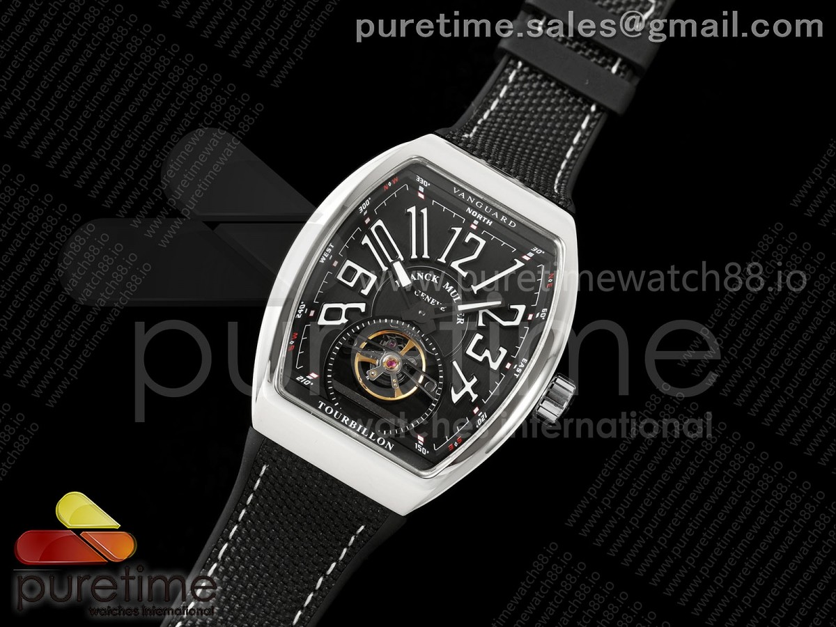 Vanguard Fake Tourbillon SS ABF Best Edition Black Dial on Black Nylon Strap A23J