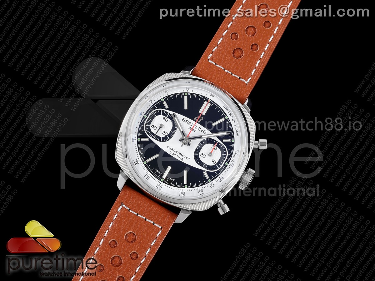Top Time B01 Racing BLF 1:1 Best Edition Black/White Dial on Brown Leather Strap A7750