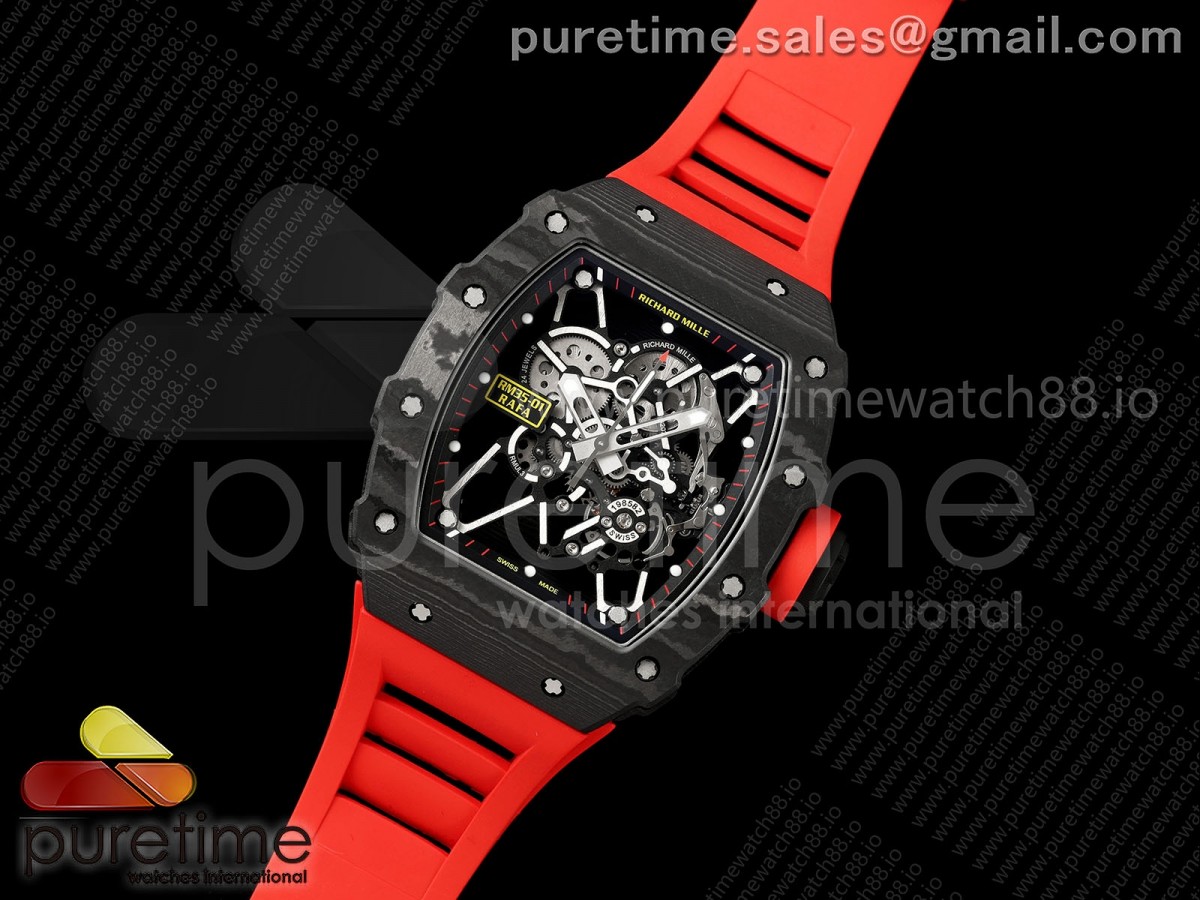 Mille Studio RM035-01 Black NTPT 1:1 Best Edition Skeleton Dial on Red Rubber Strap RMAL3 Super Clone Free Sprung