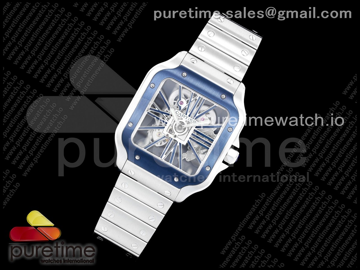 Santos Skeleton SS RICH 1:1 Best Edition Skeleton Dial Blue Bezel 9611MC Super Clone (2 Straps) V2