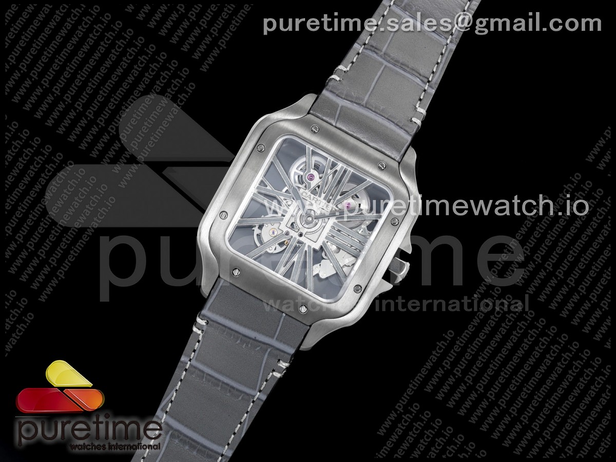Santos Skeleton PVD RICH 1:1 Best Edition Skeleton Dial on Gray Leather Strap 9612MC Super Clone V2