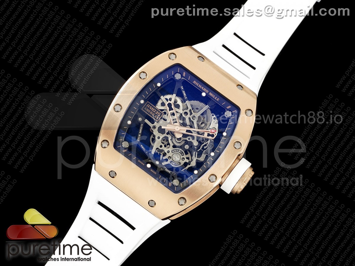 RM035 Americas RG SONIC 1:1 Best Edition Skeleton Dial on White Rubber Strap Clone RMUL1