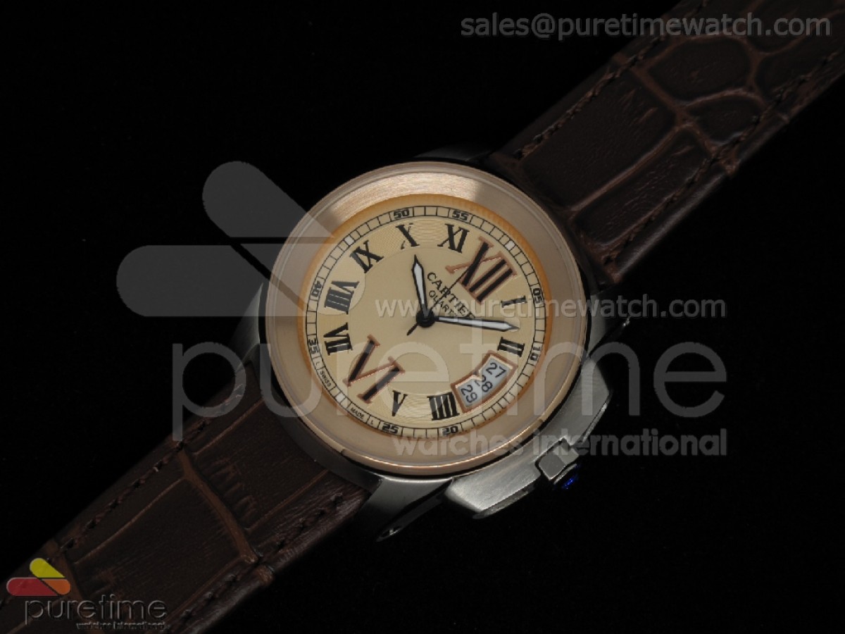 Calibre de Cartier 35mm SS RG Dial on Brown Leather Strap Quartz