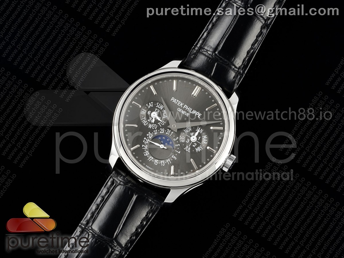 Perpetual Calendar 5140 SS 3KF Best Edition Gray Dial on Black Leather Strap A240