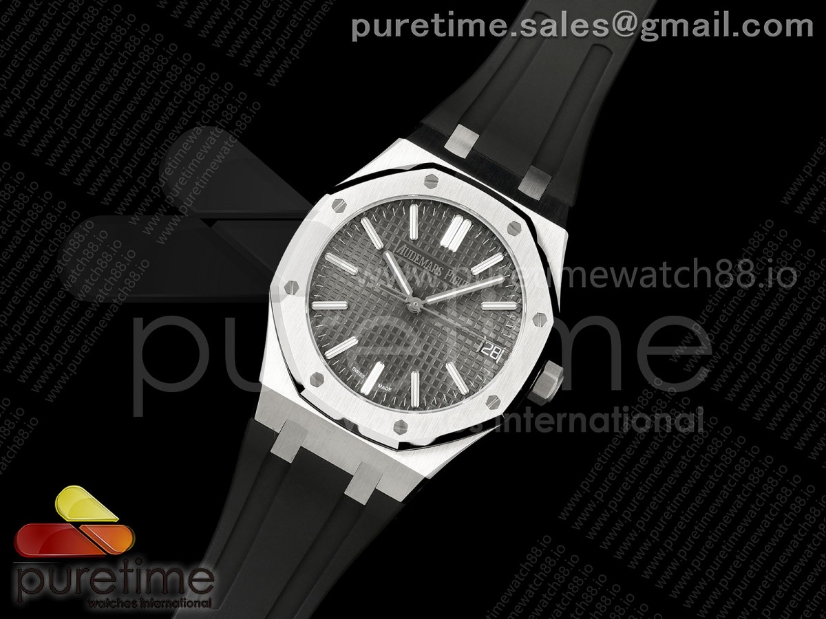 Royal Oak 15510 SS OCTA 1:1 Best Edition Gray Dial on Black Rubber Strap JH4302 Super Clone (Free Sprung)