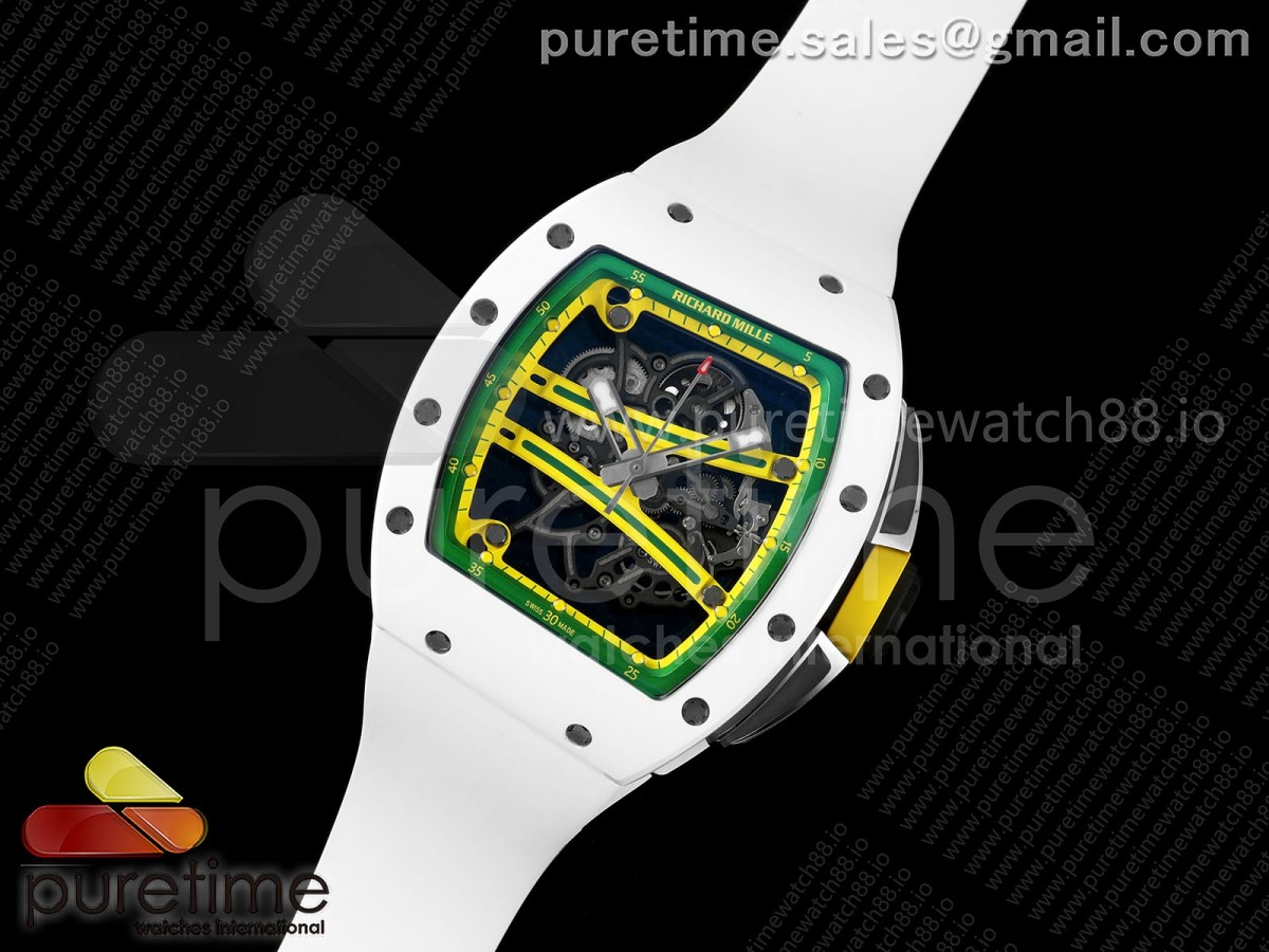 RM061 White Ceramic UMI 1:1 Best Edition on Green Inner Bezel on Rubber Strap RMUL2 Free Sprung