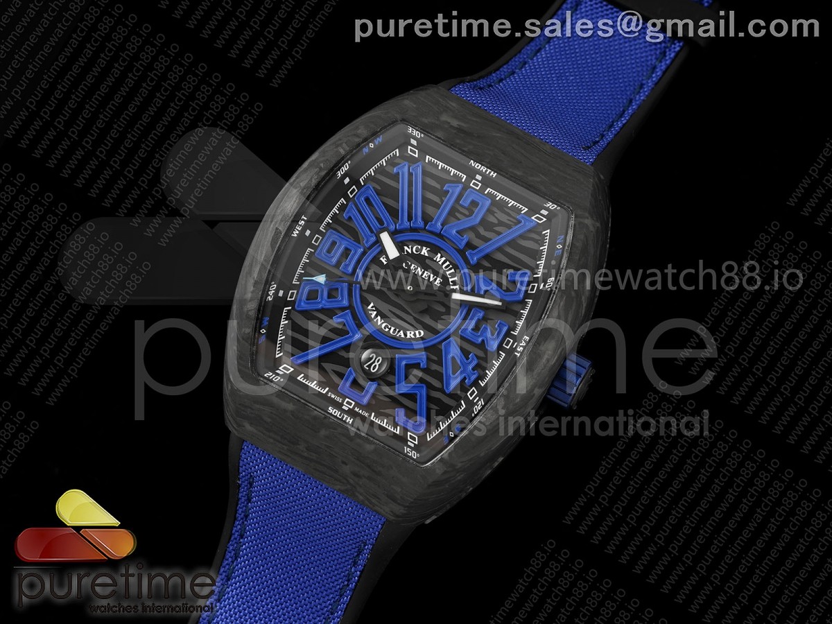 Vanguard V45 Carbon ABF Best Edition Black Dial Blue Markers on Blue Gummy Strap A2824