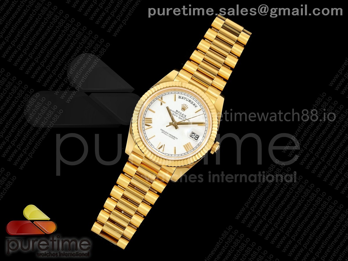 Day Date 40 YG EWEF 1:1 Best Edition White Roman Dial on President Bracelet A3255 (Weighted)