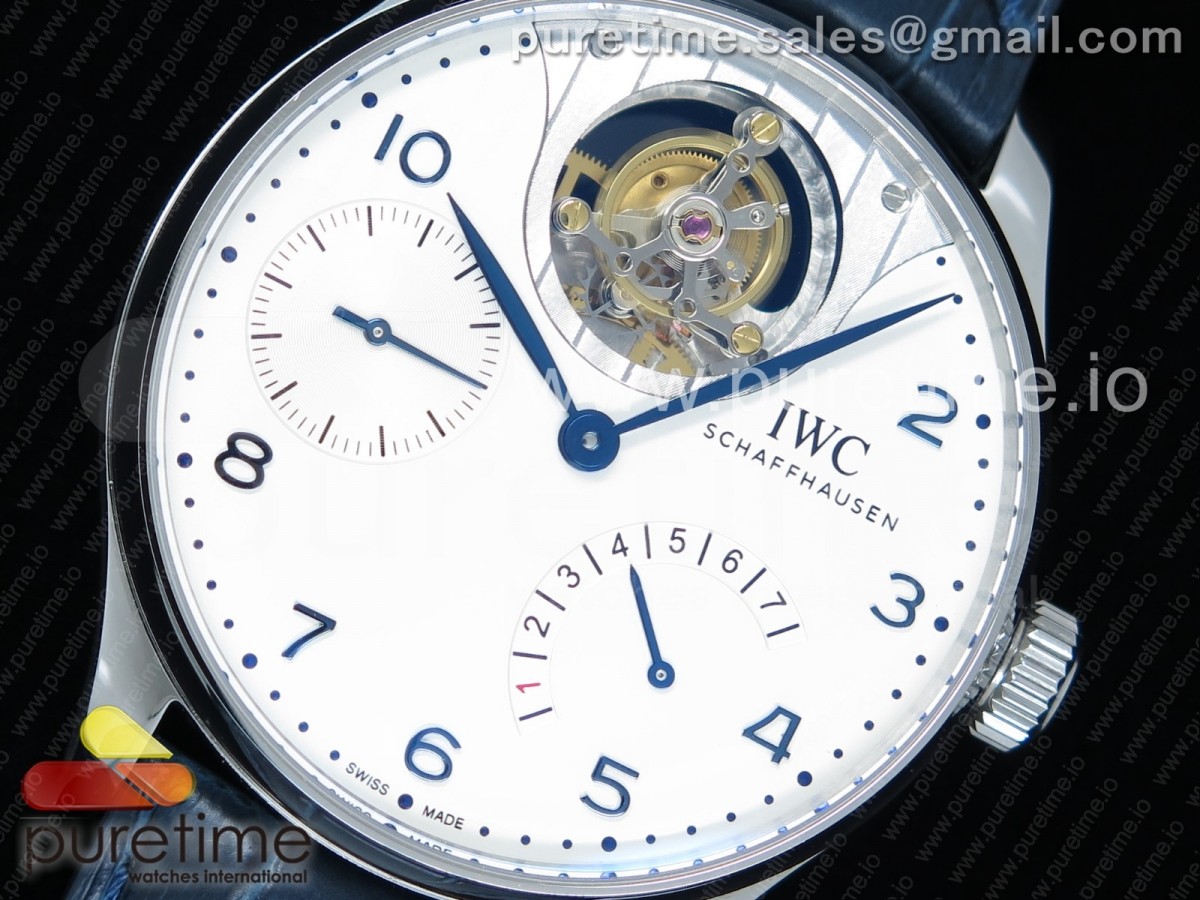 Portuguese Tourbillon IW5046 SS ZF Best Edition White Dial Blue Markers on Blue Leather Strap