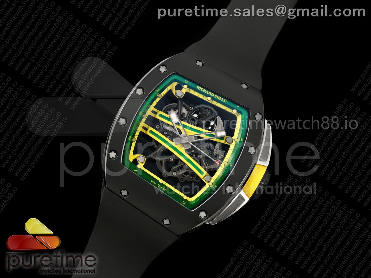 RM061 Black Ceramic A9F 1:1 Best Edition Green Inner Bezel on Black Rubber Strap RMUL2 Free Sprung