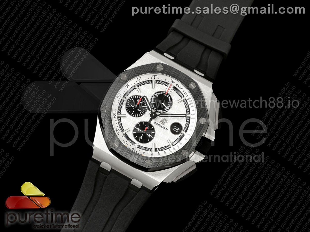 Royal Oak Offshore 44mm SS Ceramic Bezel JF 1:1 Best Edition White/Black Dial on Rubber Strap A3126