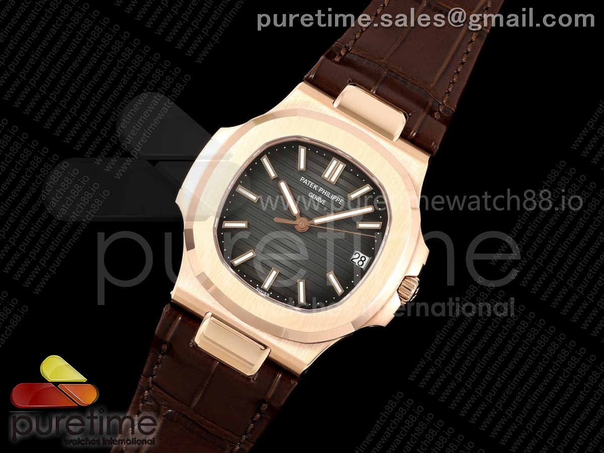 Nautilus 5711 RG DDF 1:1 Best Edition Gray Dial on Brown Leather Strap DD330 Super Clone (Weighted)