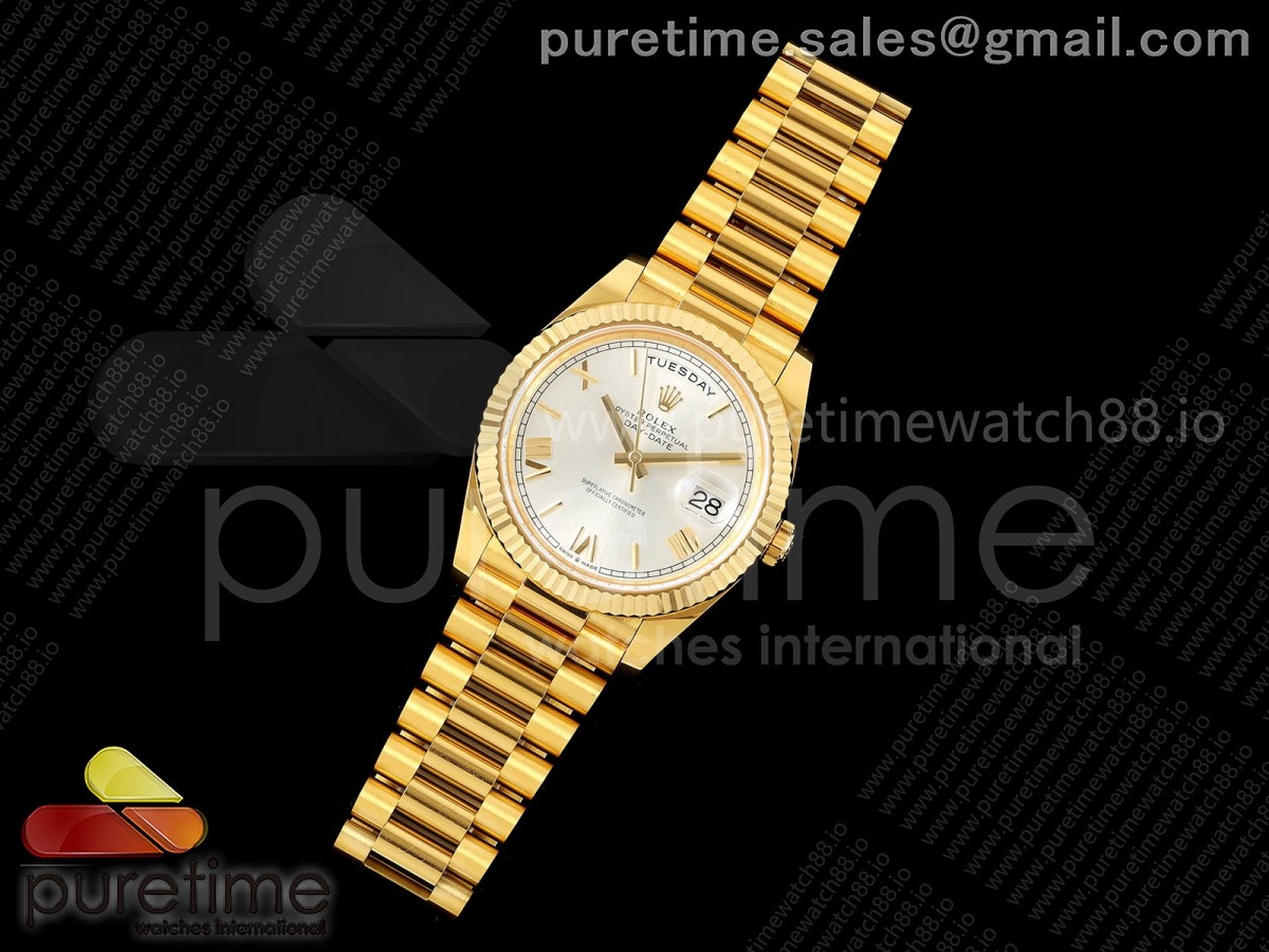 Day Date 40 YG EWEF 1:1 Best Edition Silver Roman Dial on President Bracelet A3255 (Weighted)