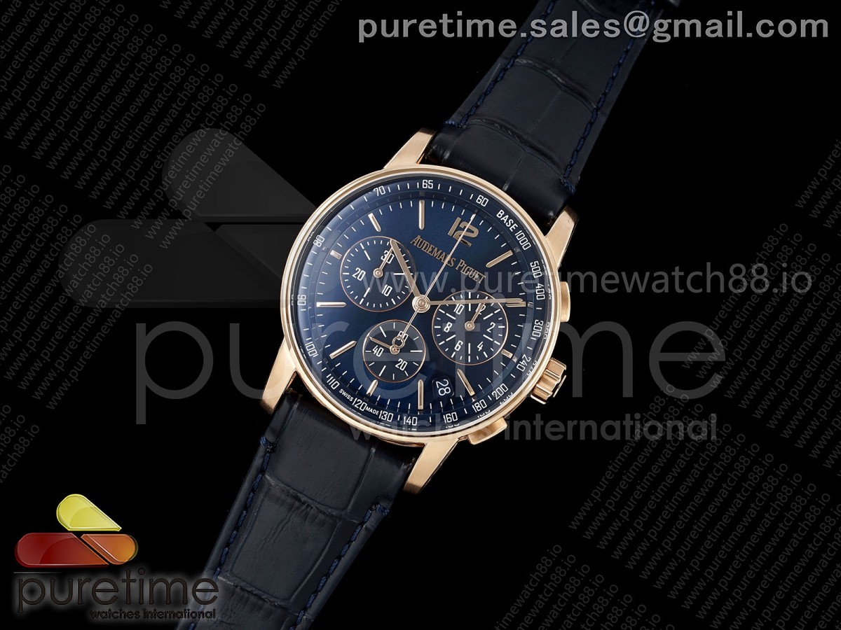 Code 11.59 Chrono 26393 RG APSF 1:1 Best Edition Blue Dial on Blue Leather Strap SA4401 Super Clone