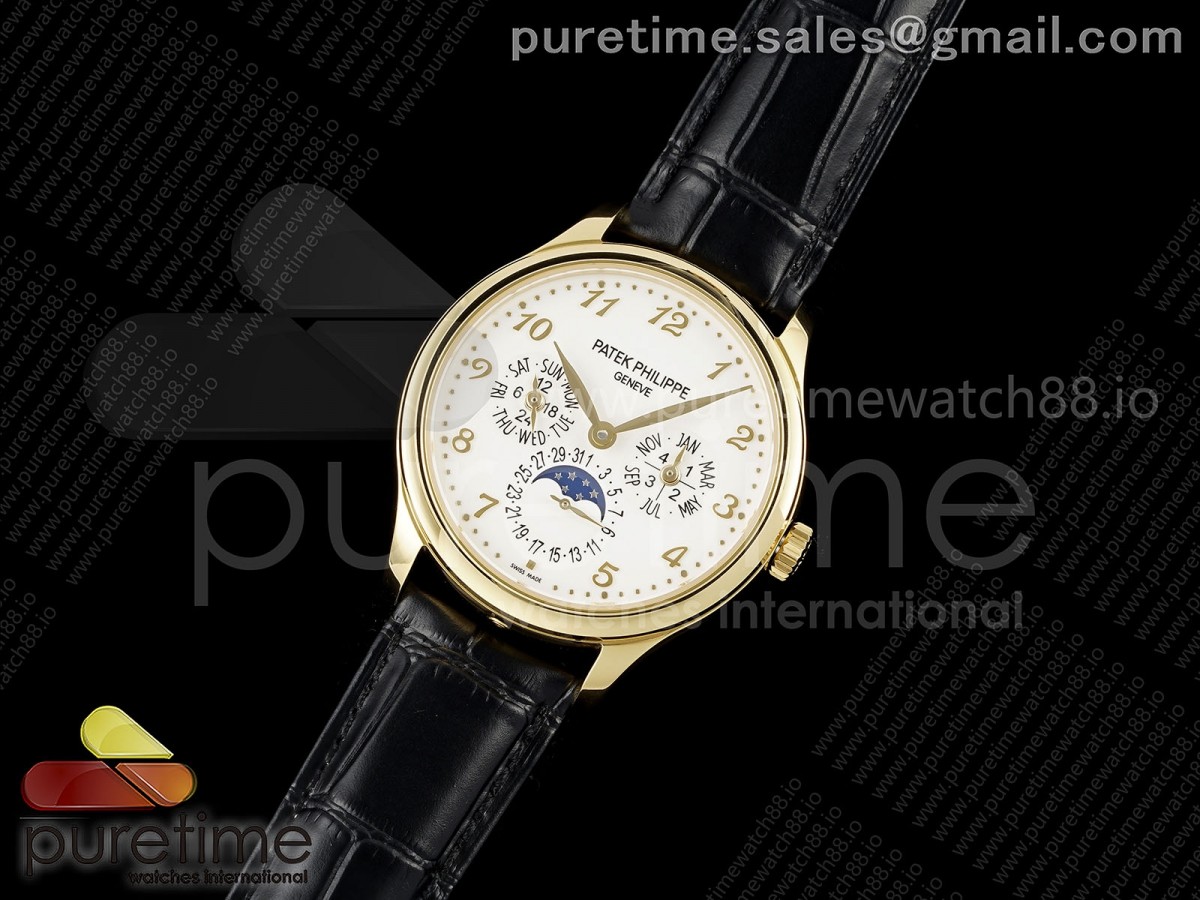Perpetual Calendar 5140 YG 3KF Best Edition White Numeral Dial on Black Leather Strap A240