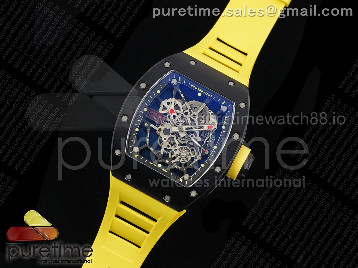 RM035 Americas Black Ceramic SONIC 1:1 Best Edition Skeleton Dial on Yellow Rubber Strap Clone RMUL1