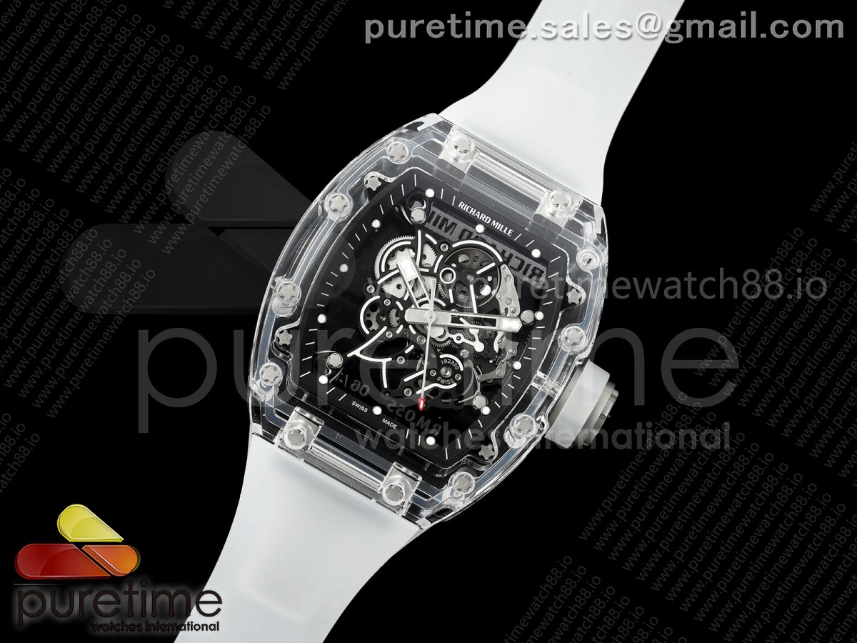 RM055 Transparent A9F 1:1 Best Edition Black/White Inner Bezel on Transparent Rubber Strap RMUL2 Free Sprung