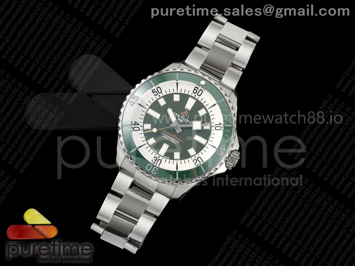 SuperOcean Automatic 44 SS Green Bezel TF 1:1 Best Edition Green Dial on SS Bracelet A2824