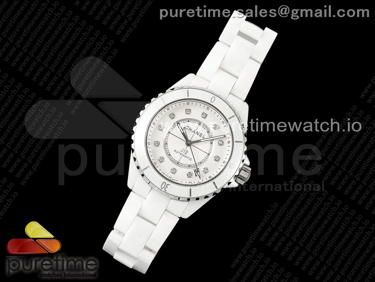 J13 38mm HTF 1:1 Best Edition White Korea Ceramic White Dial Diamonds Markers on Bracelet A12.1