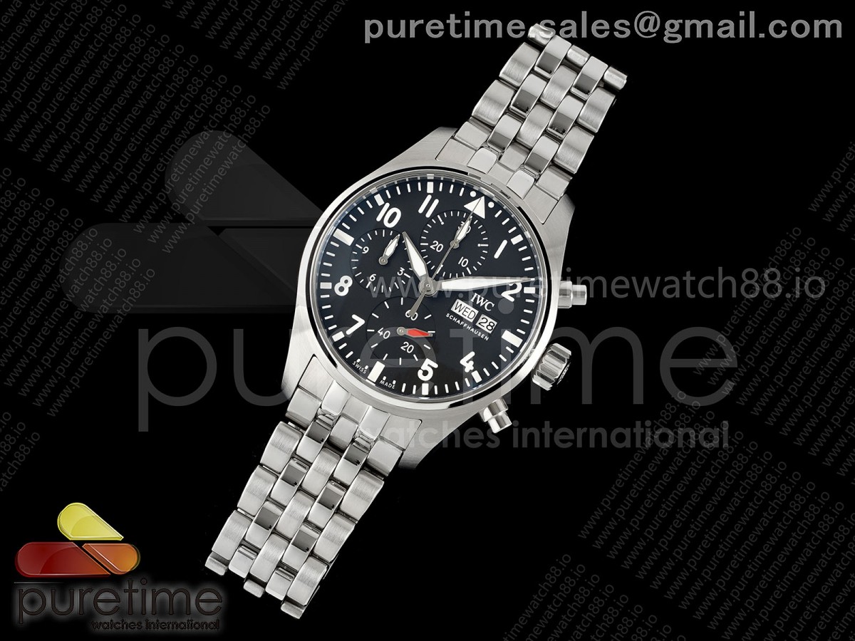 Pilot Chrono IW388113 APSF 1:1 Best Edition Black Dial on SS Bracelet SA69385 Super Clone