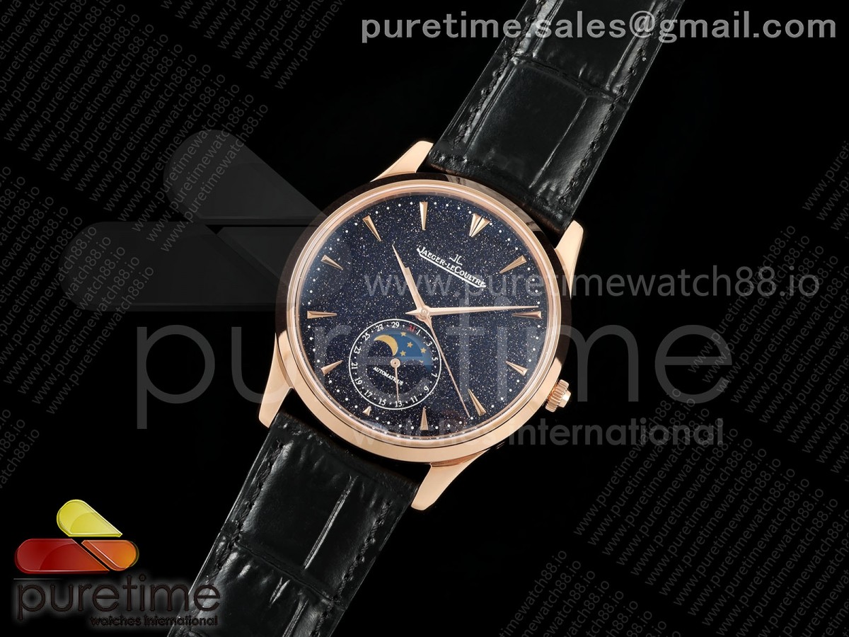 Master Ultra Thin Moon RG F8F Best Edition Blue Stars Dial on Black Leather Strap MIYOTA 9015